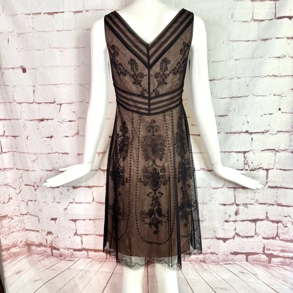 ANN TAYLOR LOFT PETITE 2P Black Embroidered Mesh Overlay Cocktail Party Dress - Picture 11 of 15